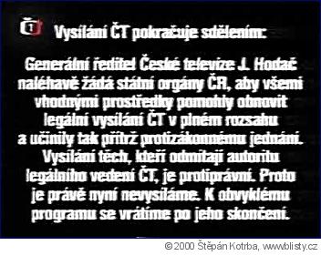 31. 12. 2000 - Oznámení na obrazovce České televize